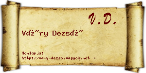 Váry Dezső névjegykártya